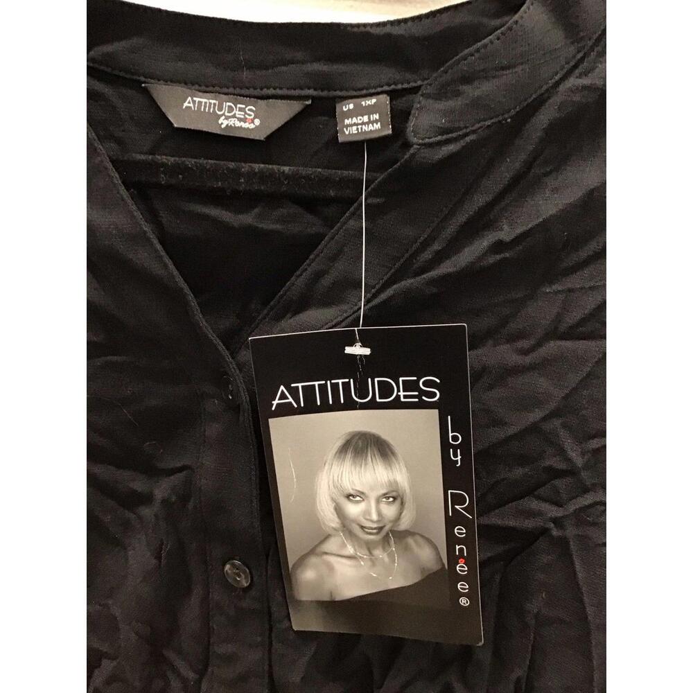 Attitudes by renee stretch woven button front tunic petite 1X black new QVC - Picture 2 of 4